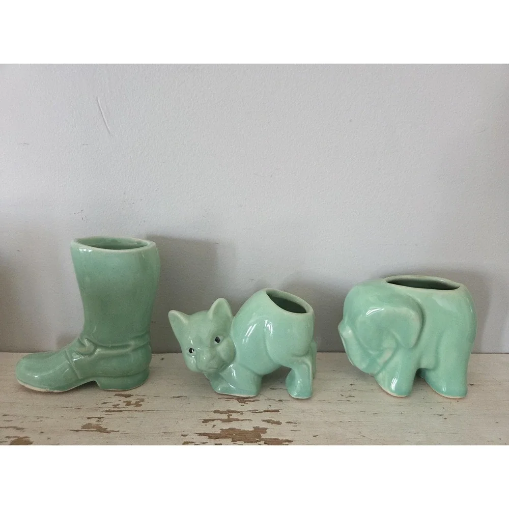 Vintage McCoy Planters, Boot, Pig & Elephant, Jade Green, 1950's